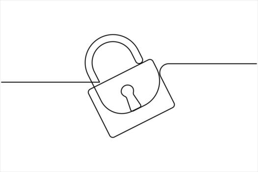 Continuous one line drawing of padlock single line of lock padlock continuous line art vector