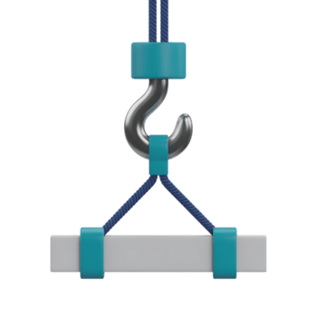 3d framställa av en kran krok lyft en tom rektangulär blockera. begrepp av innovation, potential, och framsteg. png