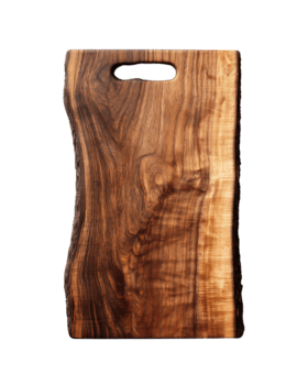 fatto a mano rettangolare noce taglio asse, uno vivere bordo mostrando naturale contorni, oliato raso superficie e il giro sospeso buco, isolato su trasparente sfondo. png