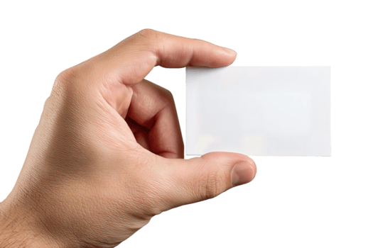 Human hand presenting an empty business card, lifelike texture with fine creases and gentle lighting, angled for display, isolated on transparent background. png