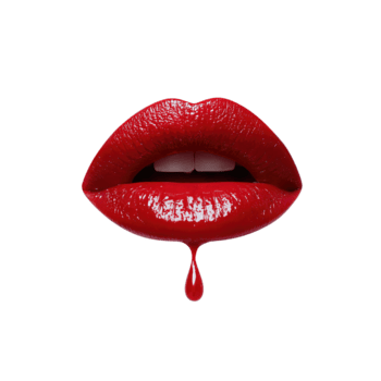 Glossy red lips tiny ruby droplet, smooth texture and sensual detail, centered frontal view, isolated on transparent background. png