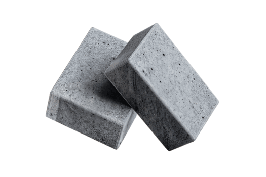 Geometric foam block pair in wireframe view, soft rounded edges and even gray contour lines, one slightly angled, isolated on transparent background. png