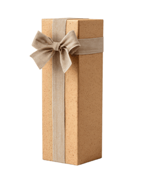 alto snello regalo avvolto nel kraft carta con un' delicato fibra modello, decorato con un' diagonale nastro e pulito arco, isolato su trasparente sfondo. png