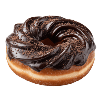 glassato al cioccolato ciambella sormontato con lucido ganache turbine e leggero cacao spolverare, ricco struttura e di spessore tubatura cresta, realistico e indulgente, isolato su trasparente sfondo. png