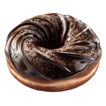 ricco cioccolato ciambella con brillante ganache vortice, morbido Opaco cacao polvere e definito glassa cresta, fotorealistico finire, isolato su trasparente sfondo. png