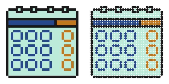 Pixel icon. Paper wall calendar. Marking days of week, months on calendar vector