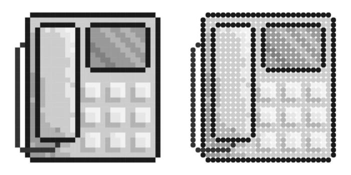 Pixel icon. Fixed wired office telephone with buttons. Communication between subscribers vector