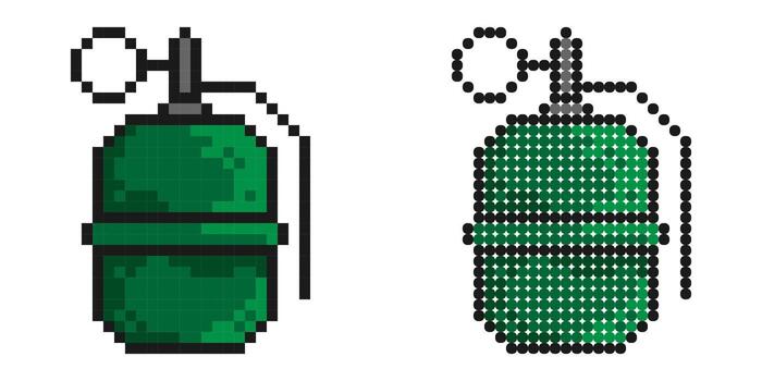 Pixel icon. Combat offensive defensive grenade with ring. Explosive objects, soldier weapon vector