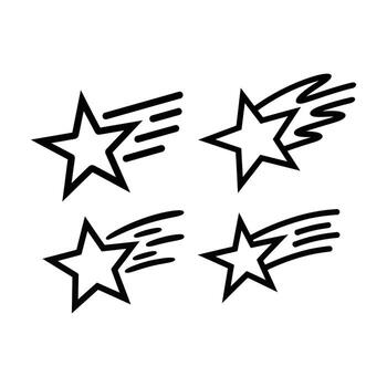 Art of four shooting star icons symbolizing dreams, aspirations, and celestial events with dynamic motion trails vector