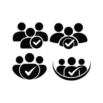 Art of four group icons with check mark, symbolizing team approval, successful collaboration, and verified membership status vector