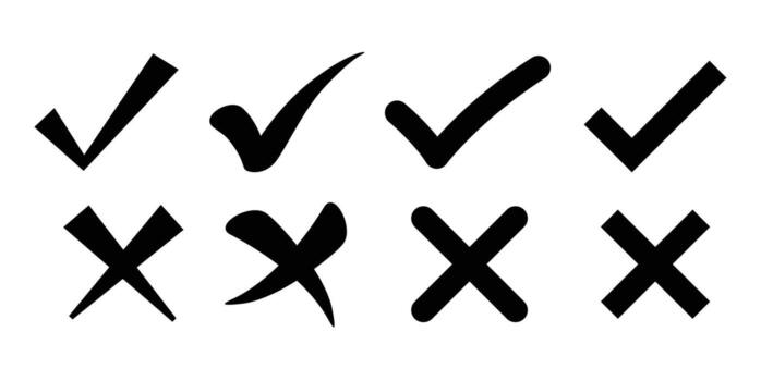 check mark and cross symbols in flat styles vector