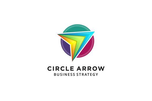 Circle with arrow logo template with multiple gradient color vector