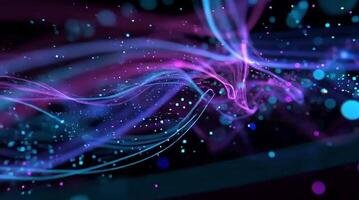 abstract visualisatie van quantum berekenen met gloeiend digitaal deeltjes en futuristische rooster video