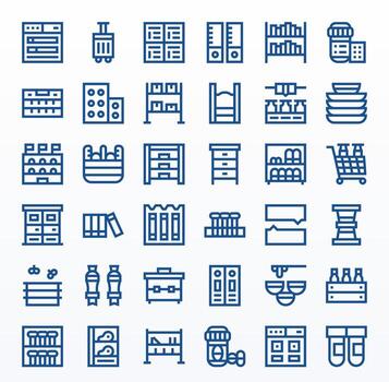 36 Bold Line Icons for Containers in crisp 128x128 Display Perfect resolution vector