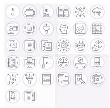 Data Processing Icon Collection with 32 128x128 Thin Line Designs vector