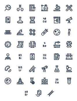 45 Icons for Scientific optimized in Display Perfect 256x256 Bold Line resolution vector