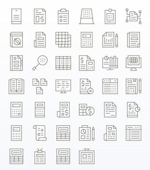 Thin Line Style Spreadsheet Icons with 40 64x64 Pixel Optimized Designs vector