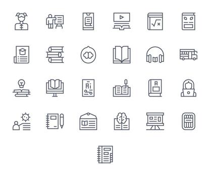 Learning Design Icons featuring 25 Grid Fitted Regular Line Style vector