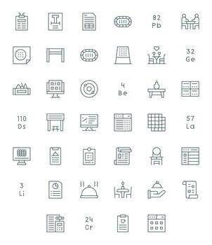Table Visual Pack containing 40 Thin Line PIXEL Perfect Icons vector