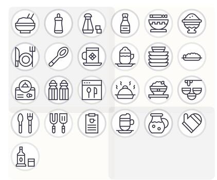 25 Regular Line Pixel Aligned Vectors for Tableware Theme