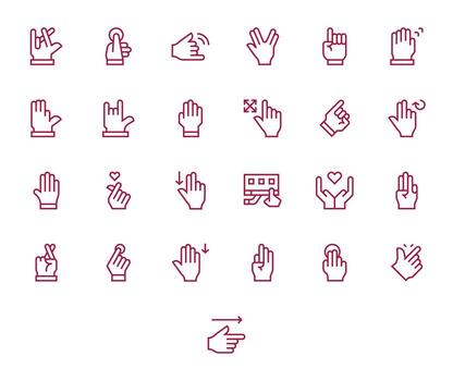 25 Pixel Optimized High Resolution Icons for Gesture in elegant Regular Line design vector