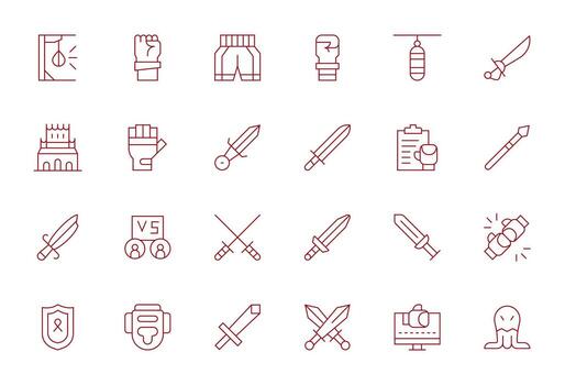 Fight Ultimate Package with 24 128x128 Thin Line Display Perfect Icons vector