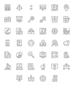 40 Thin Line Pixel Optimized Vectors for Analysis Theme