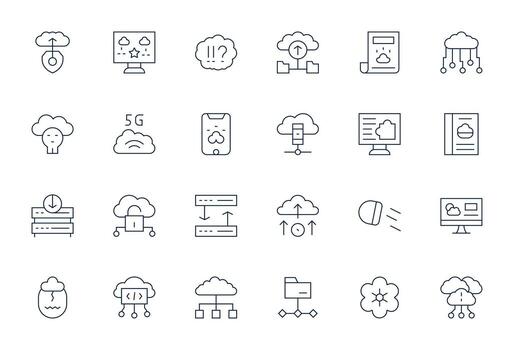 24 Grid Fitted Thin Line Icons designed for Cloud Computing Interface vector