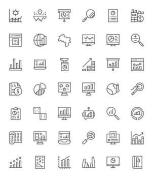 Statistics Graphics Pack including 42 Regular Line 64x64 Display Perfect Icons vector