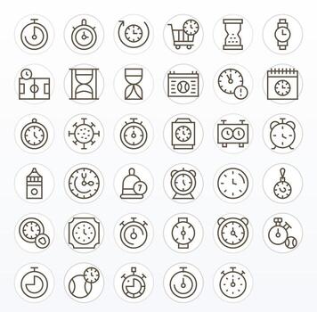 Countdown Icon Toolkit featuring 35 Editable 64x64 Regular Line elements vector