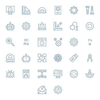 Technical Design Icons featuring 32 Pixel Aligned Thin Line Style vector