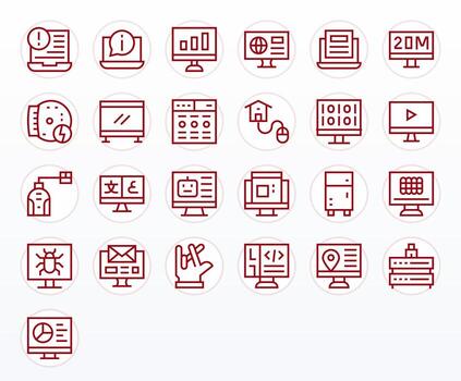 25 cuadrícula equipado regular línea íconos desde computadora colección vector