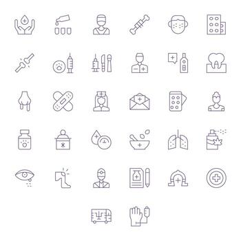 32 Icons for Treatment optimized in Grid Fitted High Resolution Thin Line resolution vector