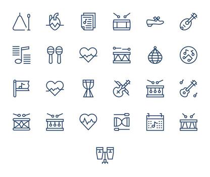 ritmo icono caja de herramientas presentando 25 píxel Perfecto 128x128 regular línea elementos vector