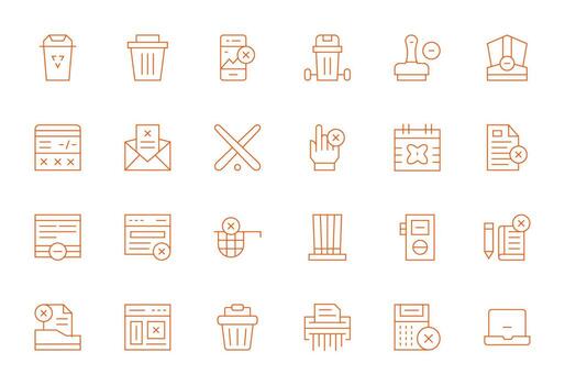Delete Icon Set with 24 Thin Line 128x128 Detail Enhanced Graphics vector