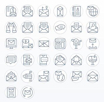 32 Delgado línea íconos para correspondencia en crujiente 256x256 editable resolución vector