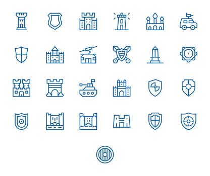 25 Grid Fitted Regular Line Icons from Defense System Collection vector