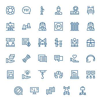 Support Scalable Set featuring 35 Pixel Aligned Regular Line Retina Ready Icons vector