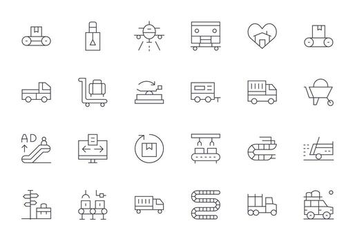 Moviente esencial conjunto incluso 24 píxel optimizado Delgado línea 256x256 íconos vector