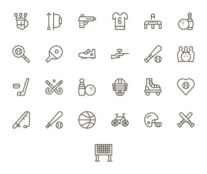 25 Regular Line Icons from Sporting Goods in High Resolution Display Perfect Quality vector