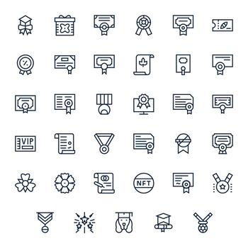 35 Regular Line Pixel Optimized Vectors for Certificate Theme