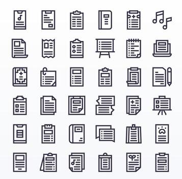 Notes Essential Set including 36 Pixel Aligned Bold Line High Resolution Icons vector