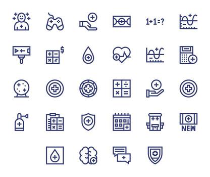 Plus Icon Library with 28 Bold Line High Resolution Grid Fitted Designs vector