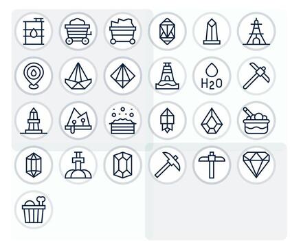 25 Grid Fitted Icons themed around Mineral in 128x128 Regular Line format vector