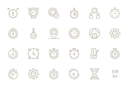 24 High Resolution Pixel Optimized Icons for Timing in Thin Line Theme vector
