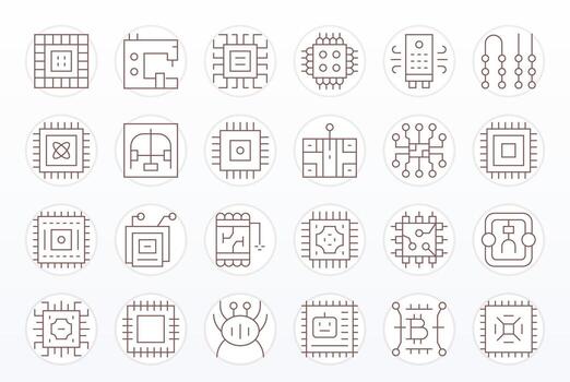 24 píxel Perfecto Delgado línea íconos diseñado para integrado circuito interfaz vector