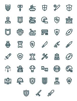 45 Bold Line Pixel Optimized Icons for Defense Graphics vector
