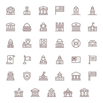 Regular Line Style Government Icons with 35 High Resolution Pixel Aligned Designs vector
