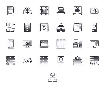 25 Computing Detail Enhanced Icons in High Resolution Regular Line Aesthetic vector