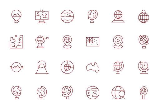 24 Icons for Geography optimized in Grid Fitted 256x256 Thin Line resolution vector